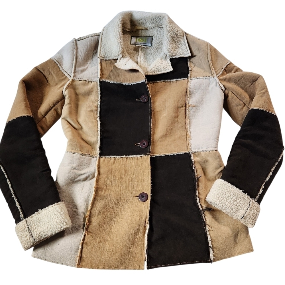 Vintage Y2K LEI Patchwork Faux Suede Faux Fur Jacket Sz Small